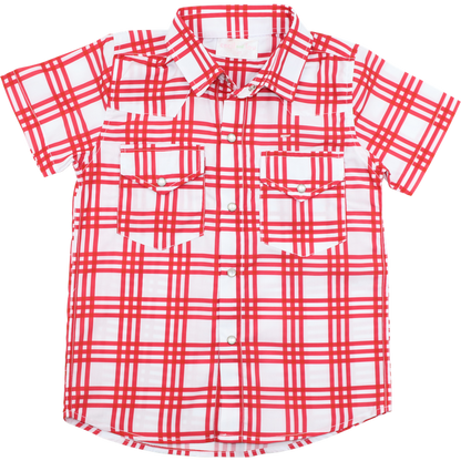 Red Plaid Collegiate Pearl Snap Shirt