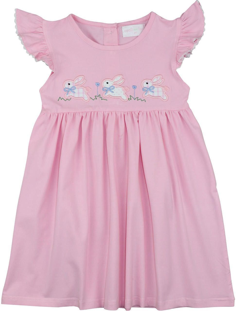 Pink Knit Applique Bunnies Dress