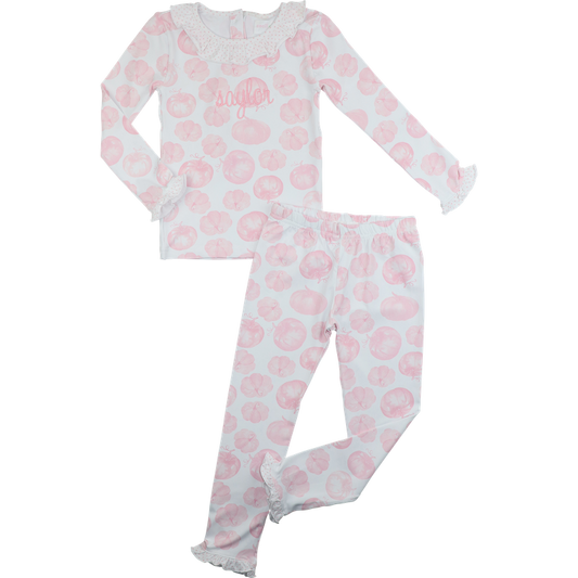 Pink Pumpkin Print Knit Pajamas