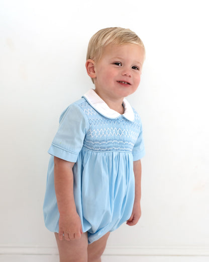 Blue Geometric Smocked Bubble