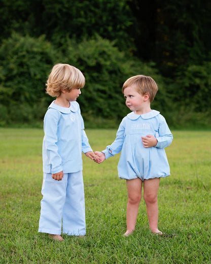 Blue Windowpane And Corduroy Pant Set