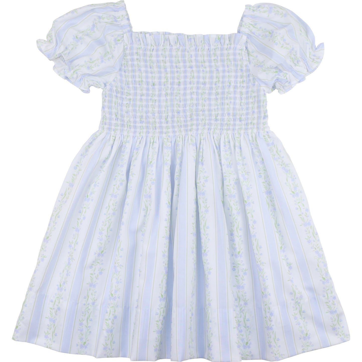 Blue Floral Striped Smocked Dress