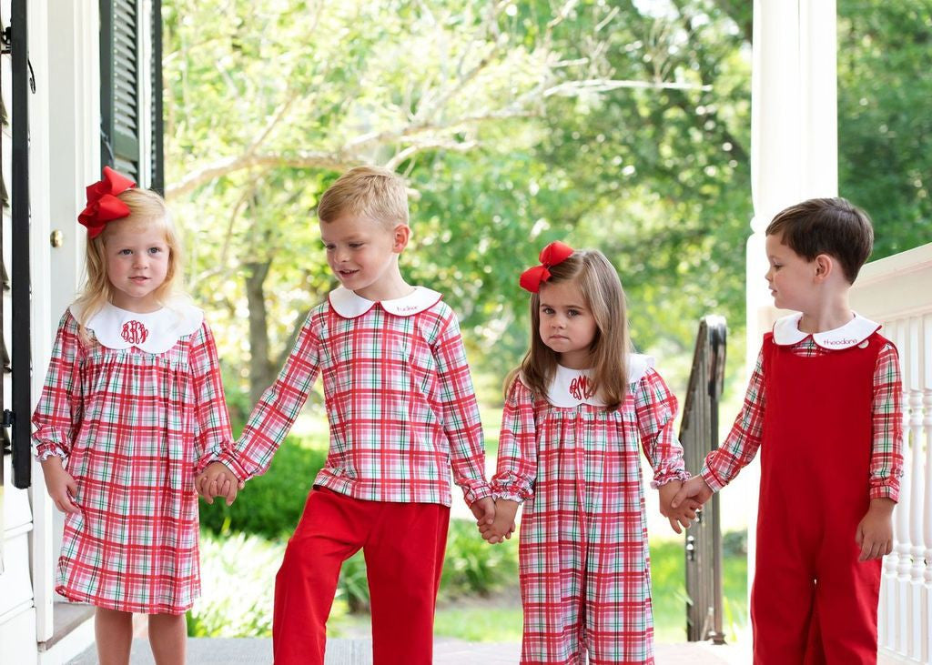 Red And Green Knit Plaid Long Bubble