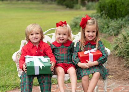 Green And Red Plaid Flannel Polo Pant Set