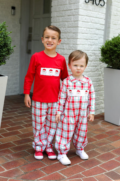 Red And Green Plaid Smocked Santa Pant Set