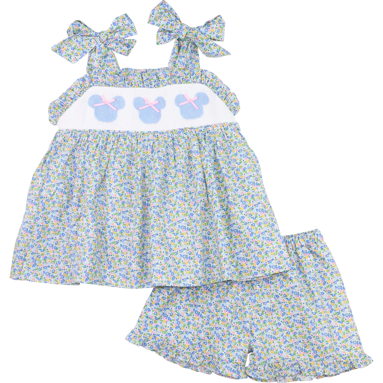 Mini Floral Smocked Mouse Ears Short Set