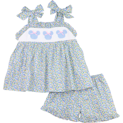 Mini Floral Smocked Mouse Ears Short Set