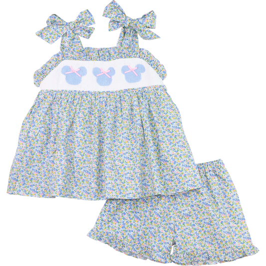 Mini Floral Smocked Mouse Ears Short Set