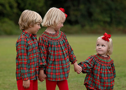 Smocked Holiday Plaid Diaper Set