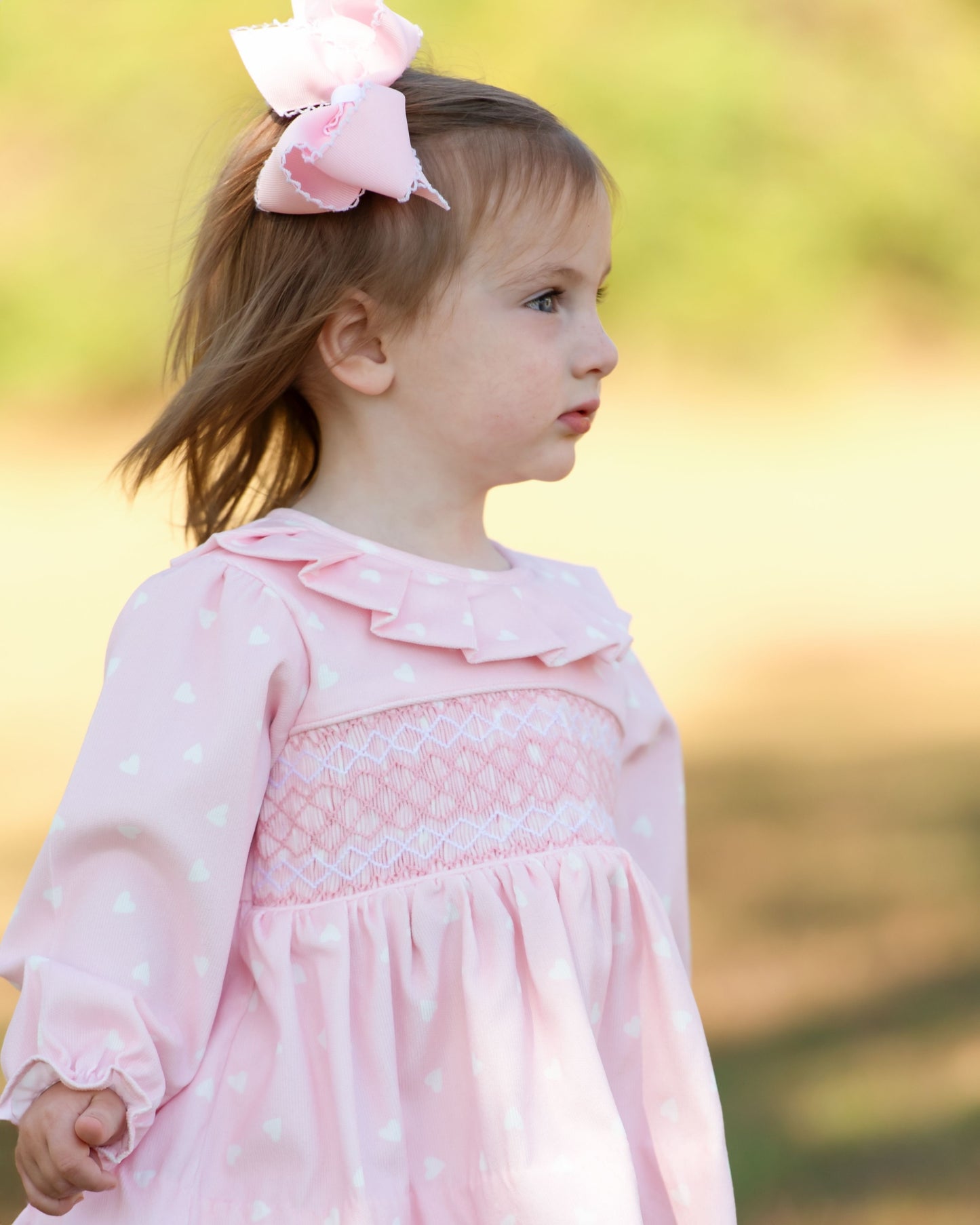 Pink Corduroy Smocked Heart Diaper Set