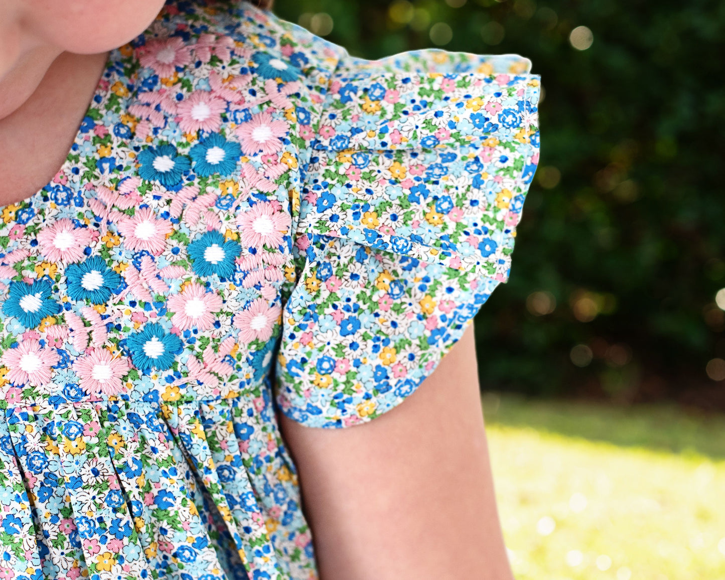 Pink And Blue Floral Embroidered Fiesta Dress