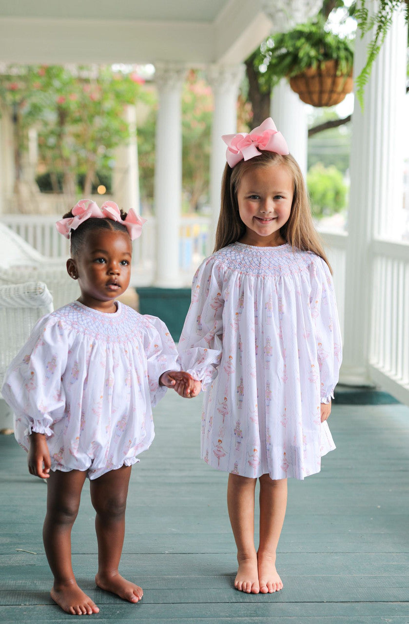 Pink And Blue Smocked Ballerina Nutcracker Dress