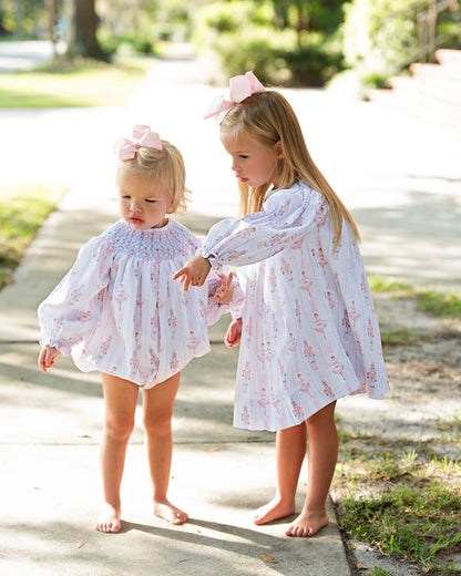 Pink And Blue Smocked Ballerina Nutcracker Dress