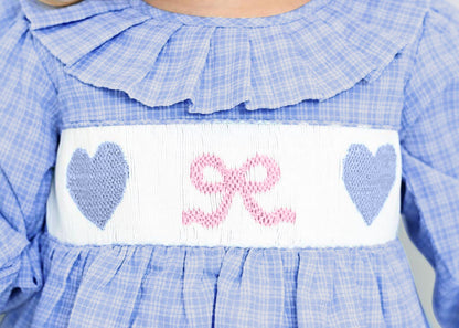 Blue Smocked Hearts And Bow Bubble