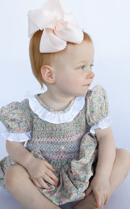 Geometric Rosebud Smocked Floral Bubble