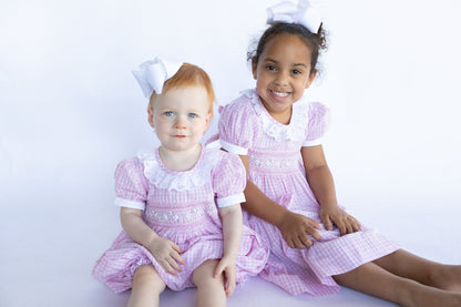 Pink Gingham Smocked Bubble