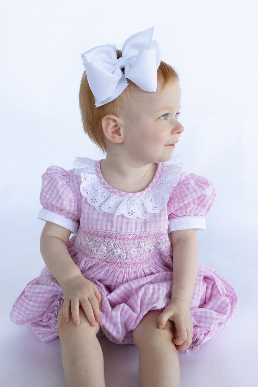 Pink Gingham Smocked Bubble