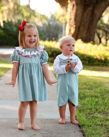 Green Gingham Smocked Collar Dress