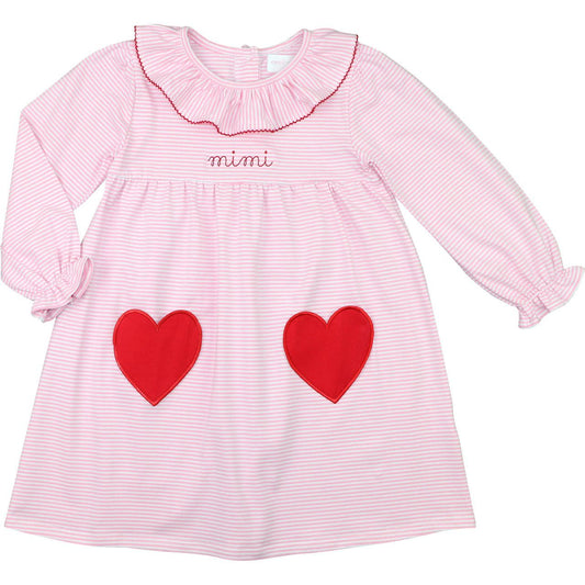 Pink Stripe Applique Heart Knit Dress