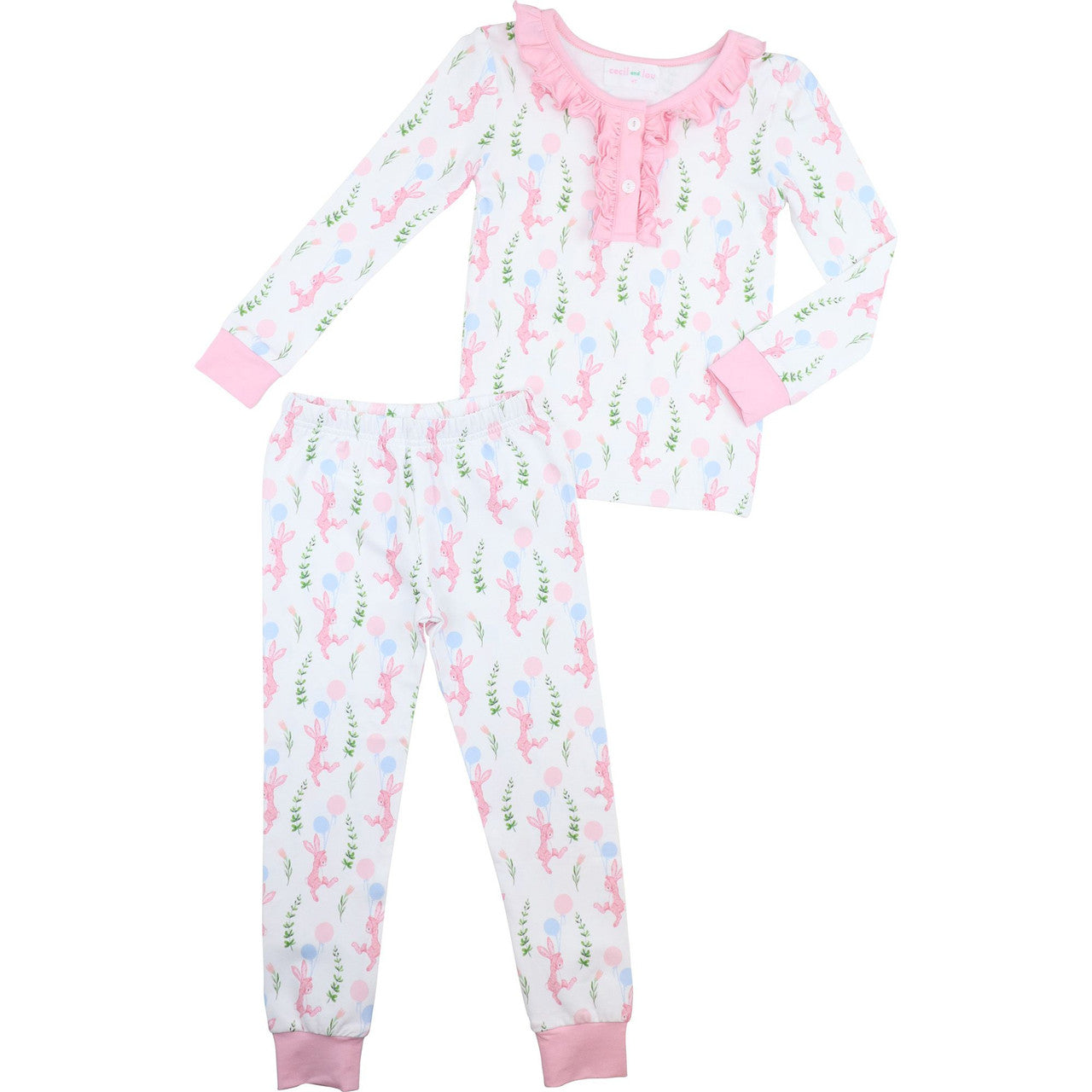 Pink Bunny And Balloon Knit Pajamas