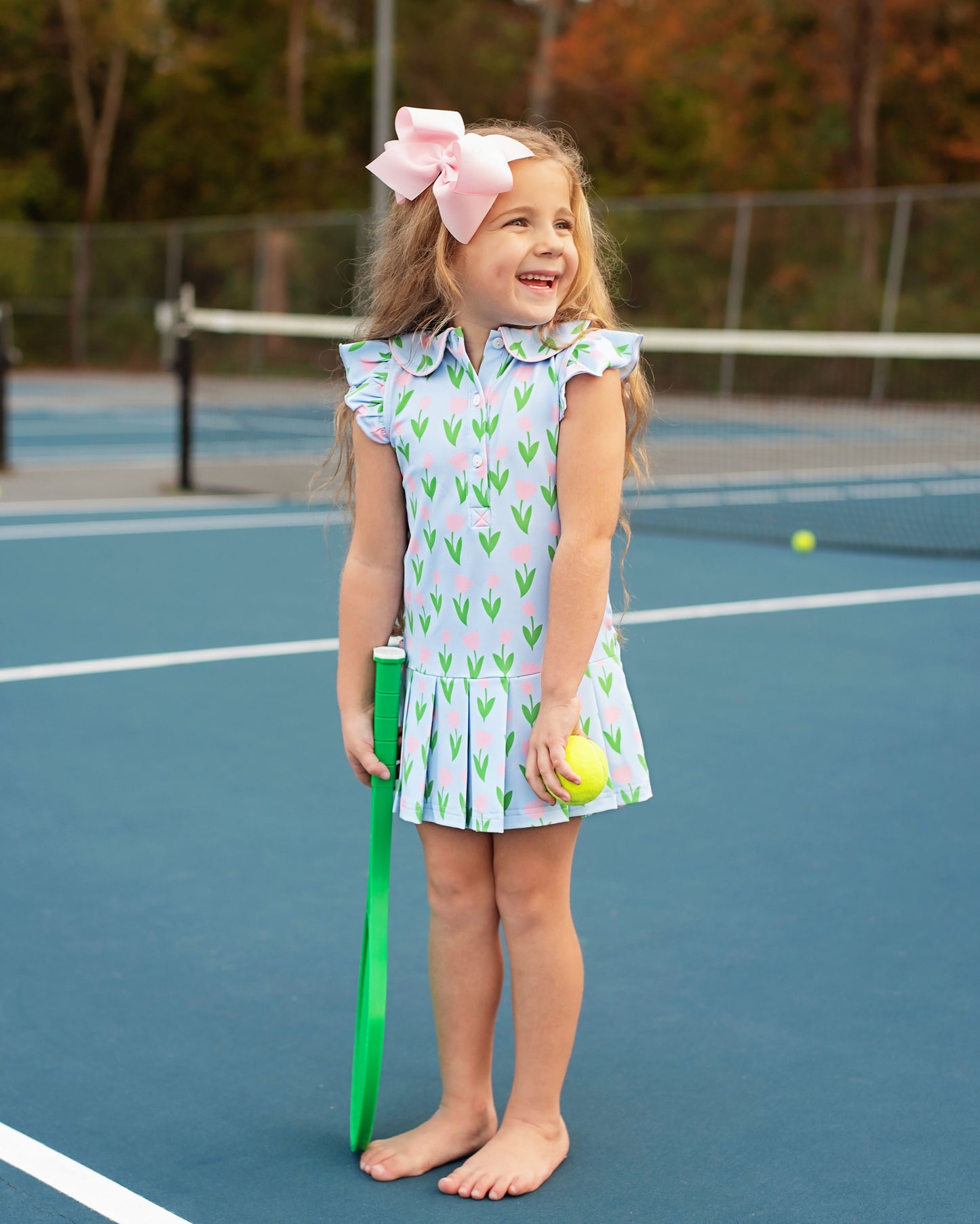 Blue And Pink Tulip Lycra Tennis Dress