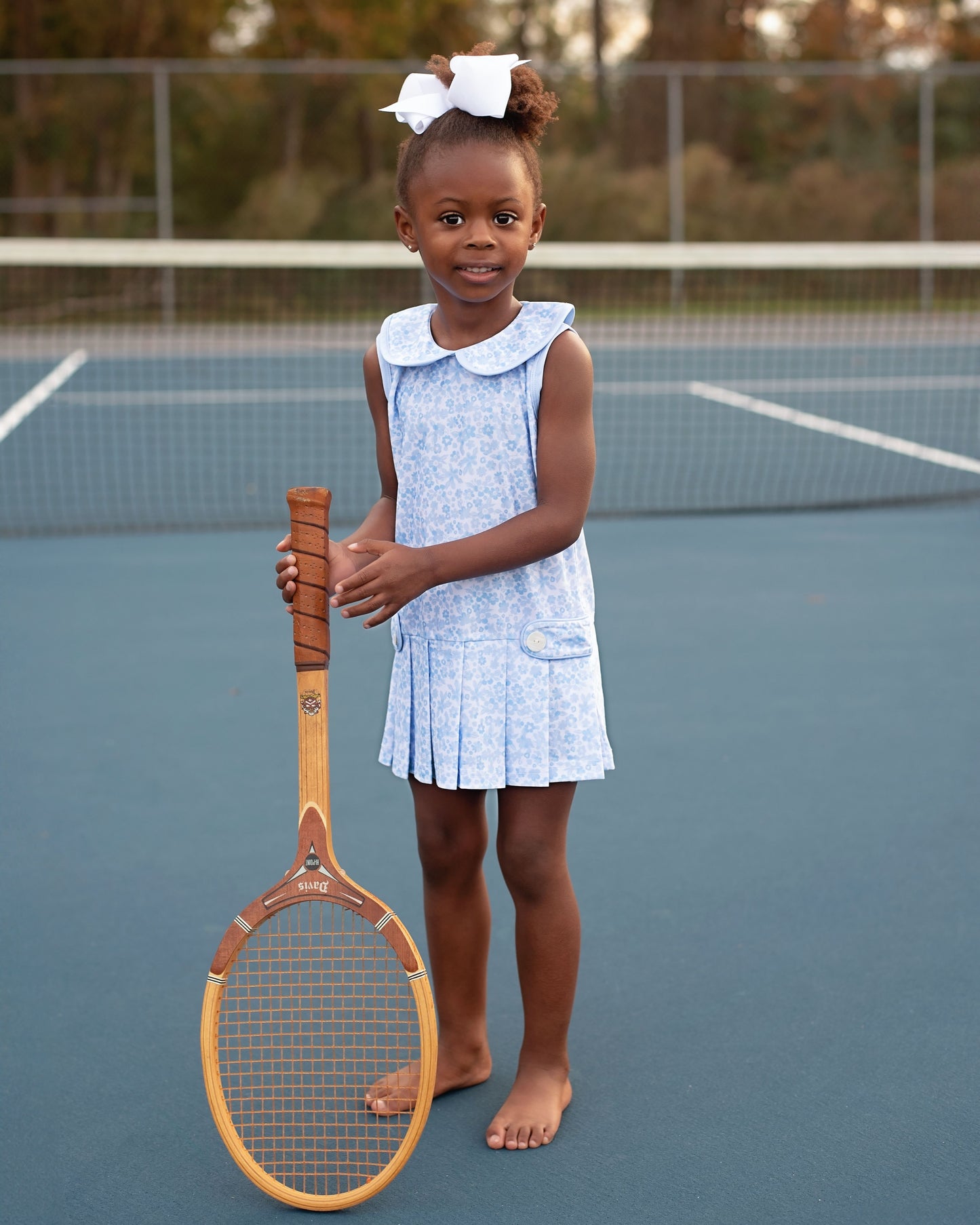 Blue Floral Lycra Tennis Dress