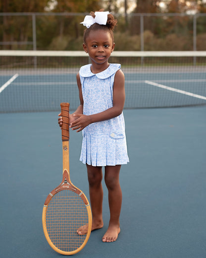 Blue Floral Lycra Tennis Dress