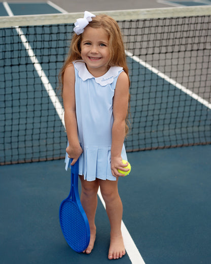 Blue Gingham Scalloped Collar Knit Tennis Dress