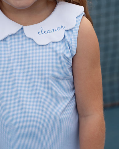 Blue Gingham Scalloped Collar Knit Tennis Dress