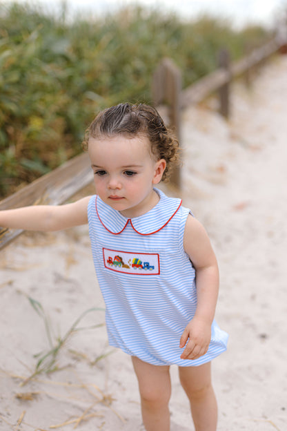 Blue Stripe Knit Smocked Diggers Bubble