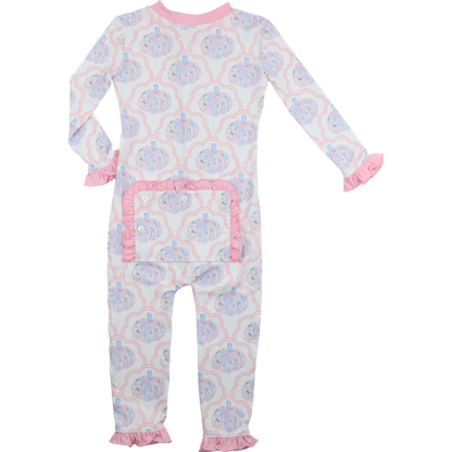 Pink Floral Pumpkin Knit Zipper Pajamas