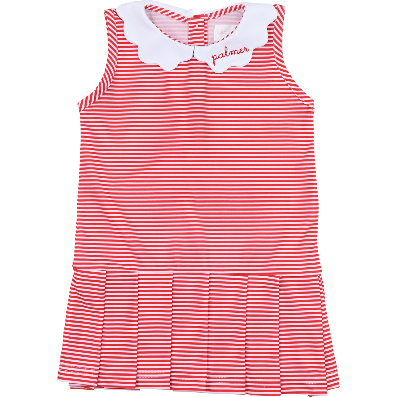 Red Stripe Scalloped Collar Lycra Tennis Dress