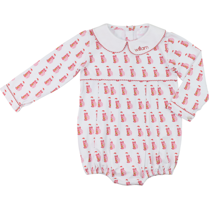 Red Santa Print Knit Bubble