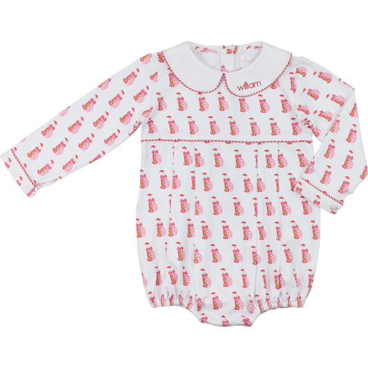 Red Santa Print Knit Bubble