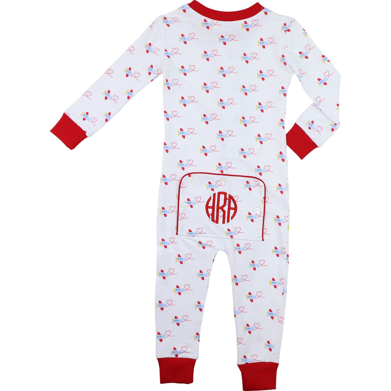 Red And Blue Knit Valentine Airplane Zipper Pajamas