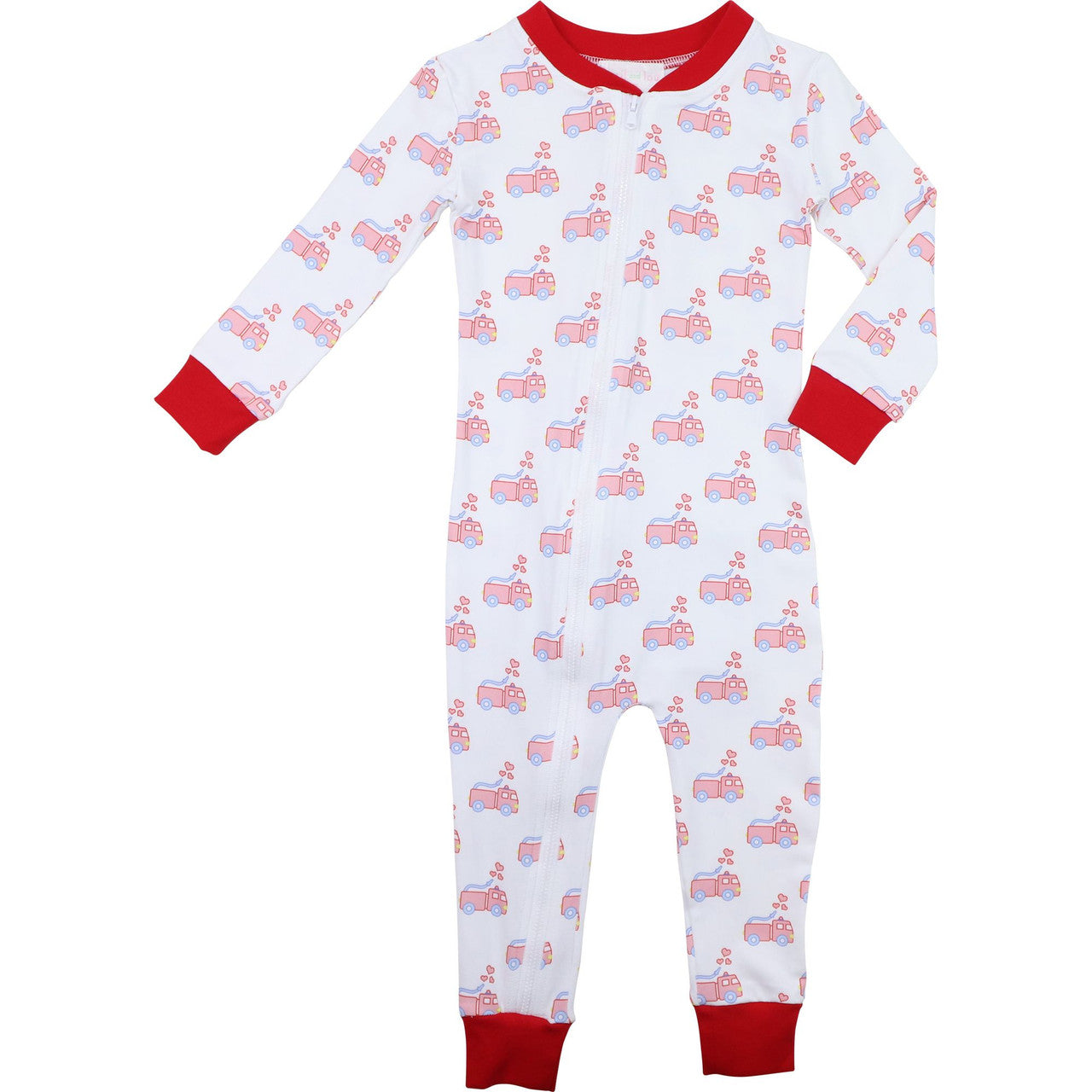 Valentine Firetruck Knit Zipper Pajamas