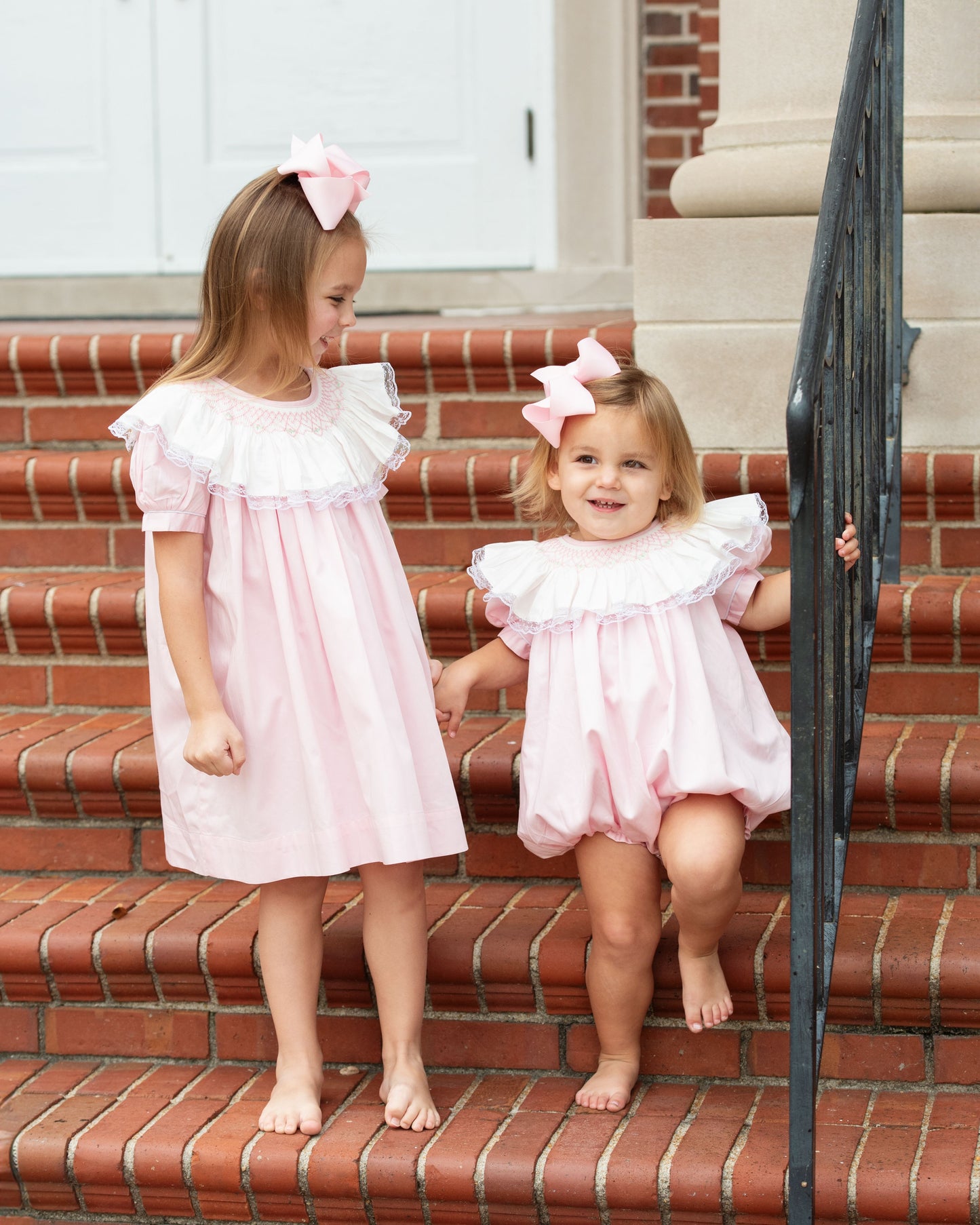 Pink Smocked Ruffle Neck Dress