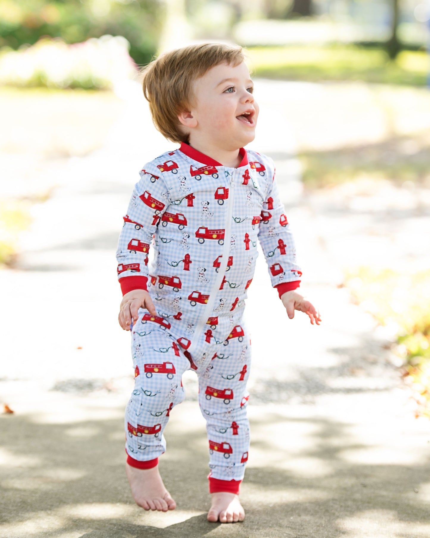 Valentine Firetruck Knit Zipper Pajamas