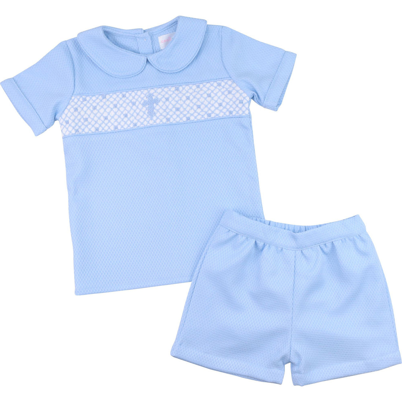 Blue Honeycomb Smocked Cross Short Set