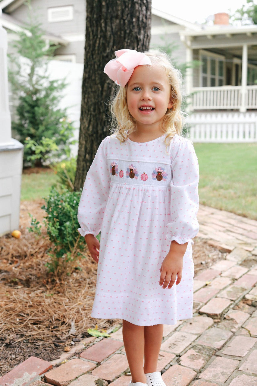 Pink Swiss Dot Smocked Turkey Dress