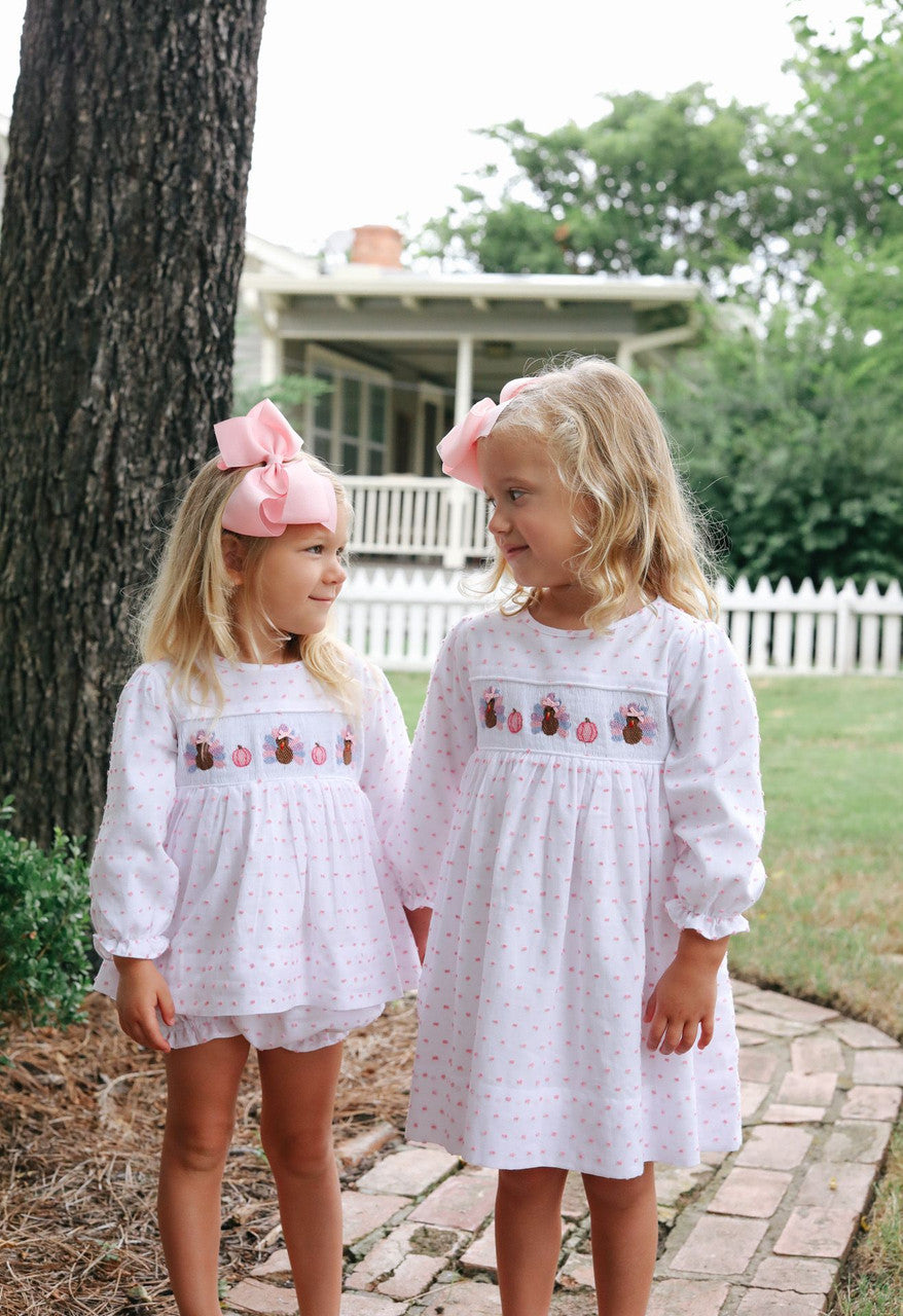 Pink Swiss Dot Smocked Turkey Dress