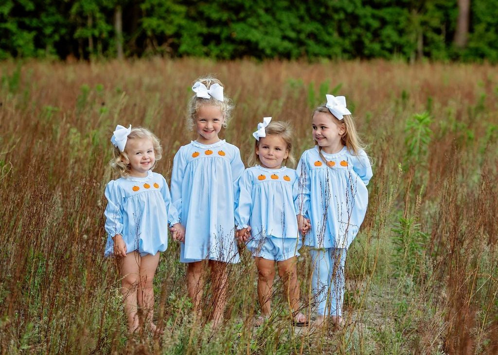 Blue Dot Pique Crochet Pumpkin Dress