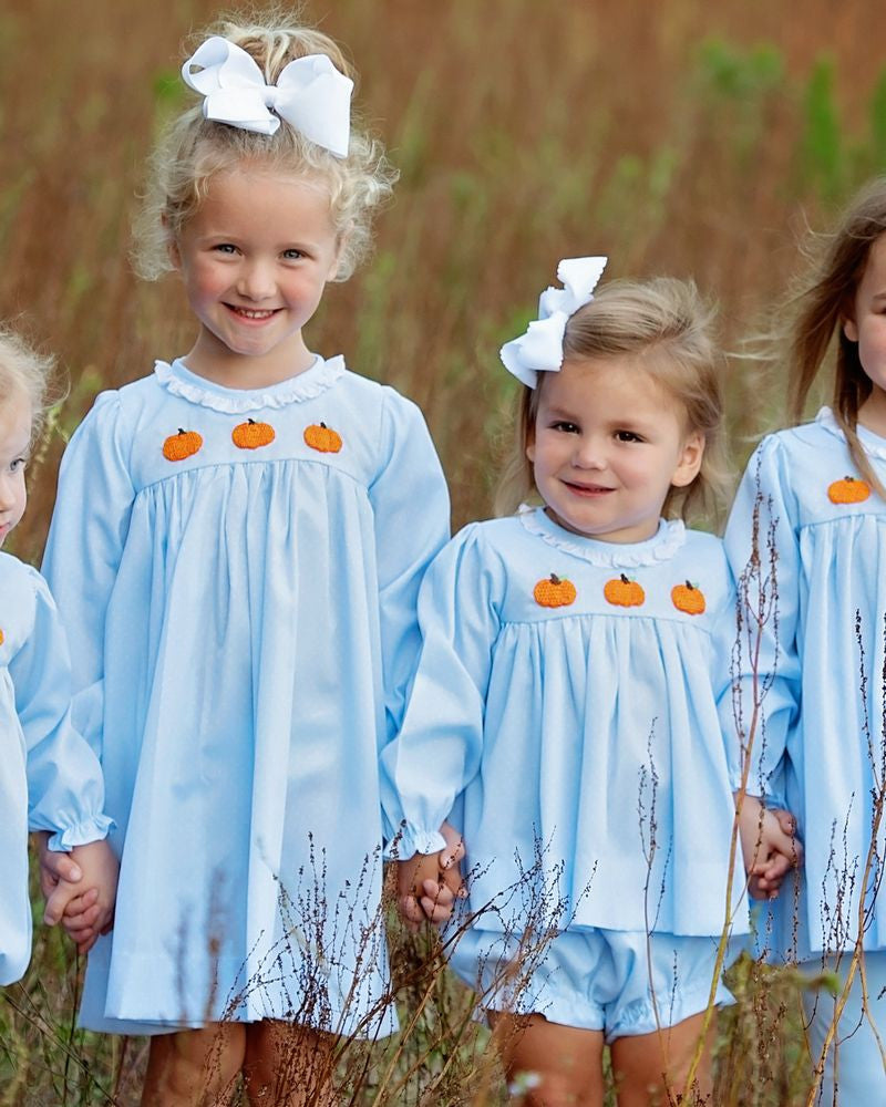 Blue Dot Pique Crochet Pumpkin Dress