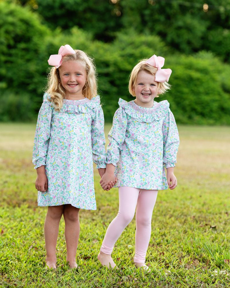 Green And Pink Floral Smocked Dress