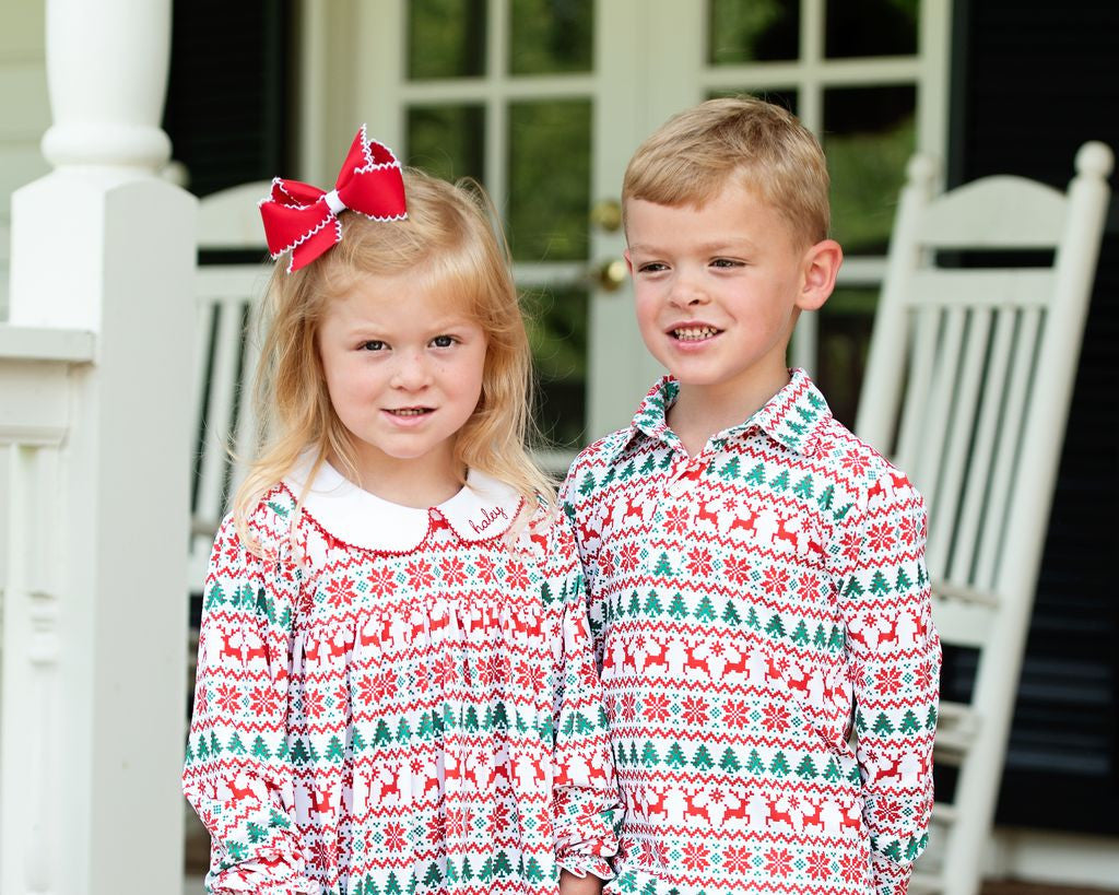 Green And Red Holiday Reindeer Knit Shirt