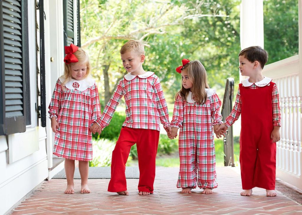 Red And Green Knit Plaid Long Bubble