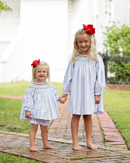 Pink And Green Smocked Holiday Floral Diaper Set