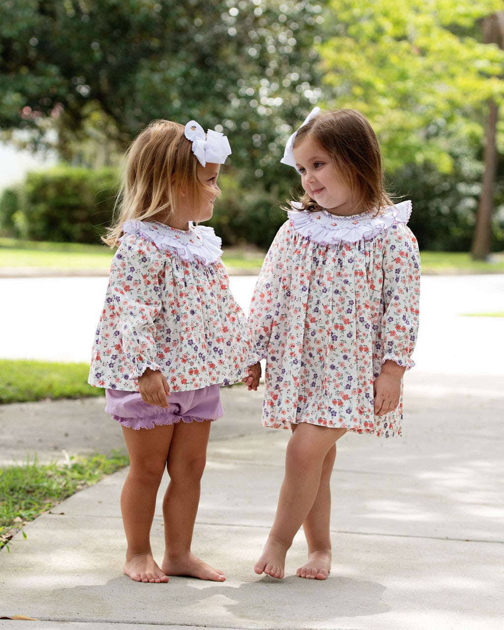 Lavender Floral Smocked Ruffled Collar Diaper Set