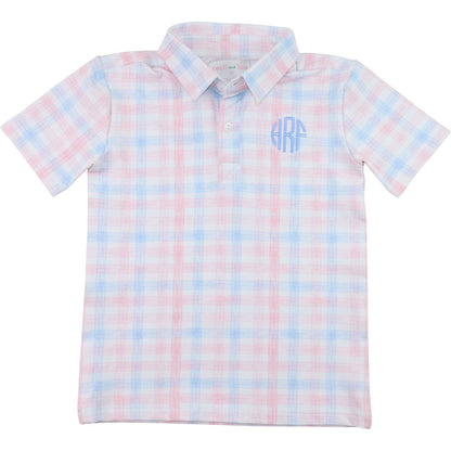 Pink And Blue Knit Plaid Polo