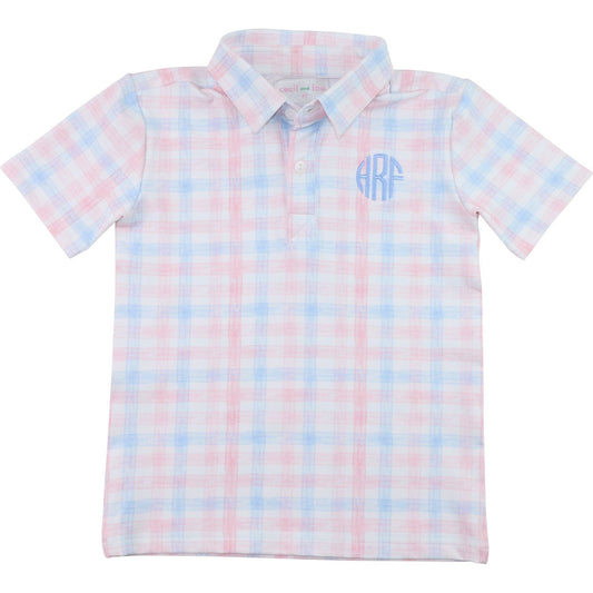 Pink And Blue Knit Plaid Polo